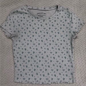 Aeropostale Light Blue Floral Ruffle-Hem Short Sleeve Tee